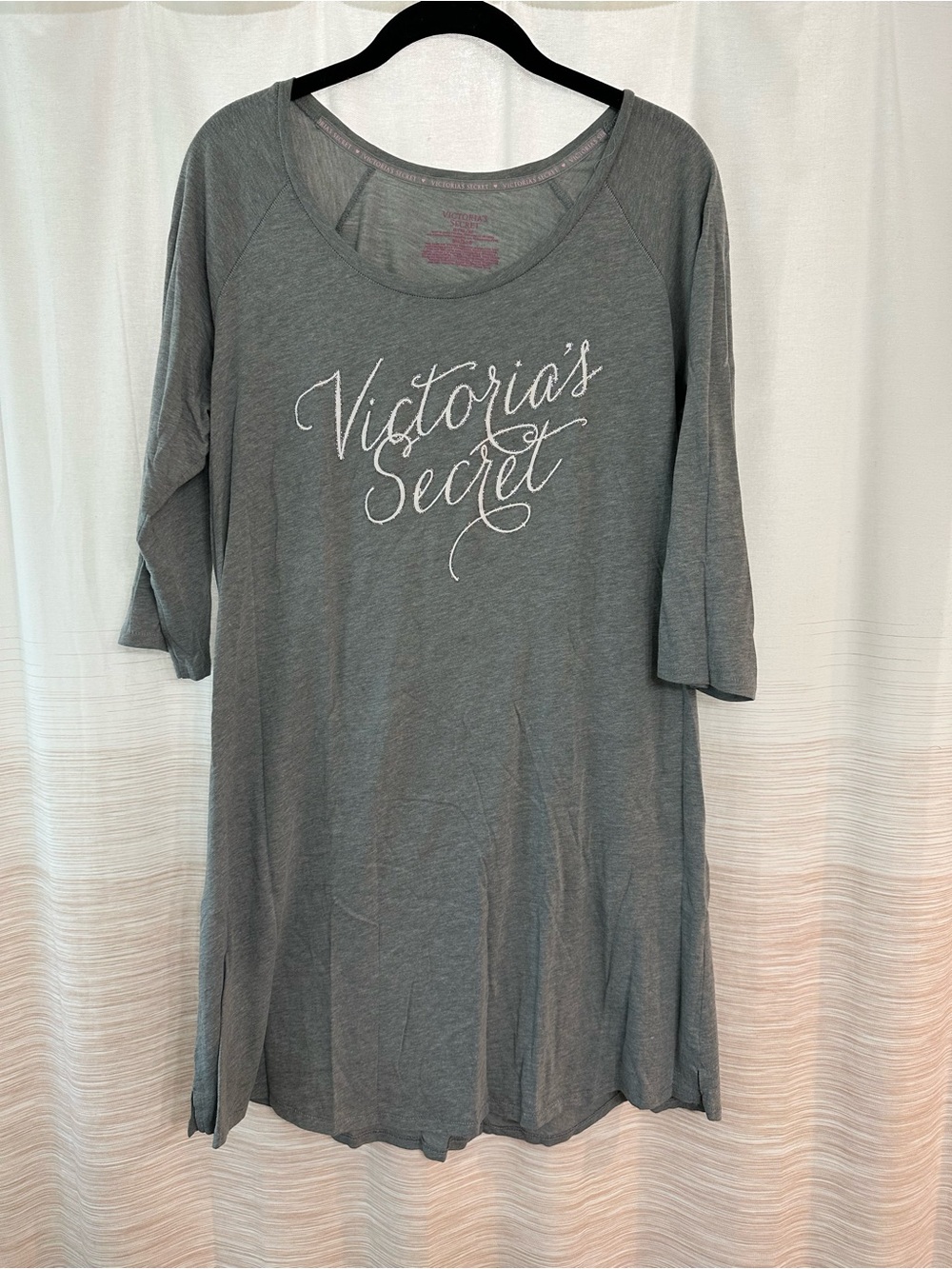 Victoria's Secret Grey Scoop Neck Sleep Tee with Pink Logo Trim
